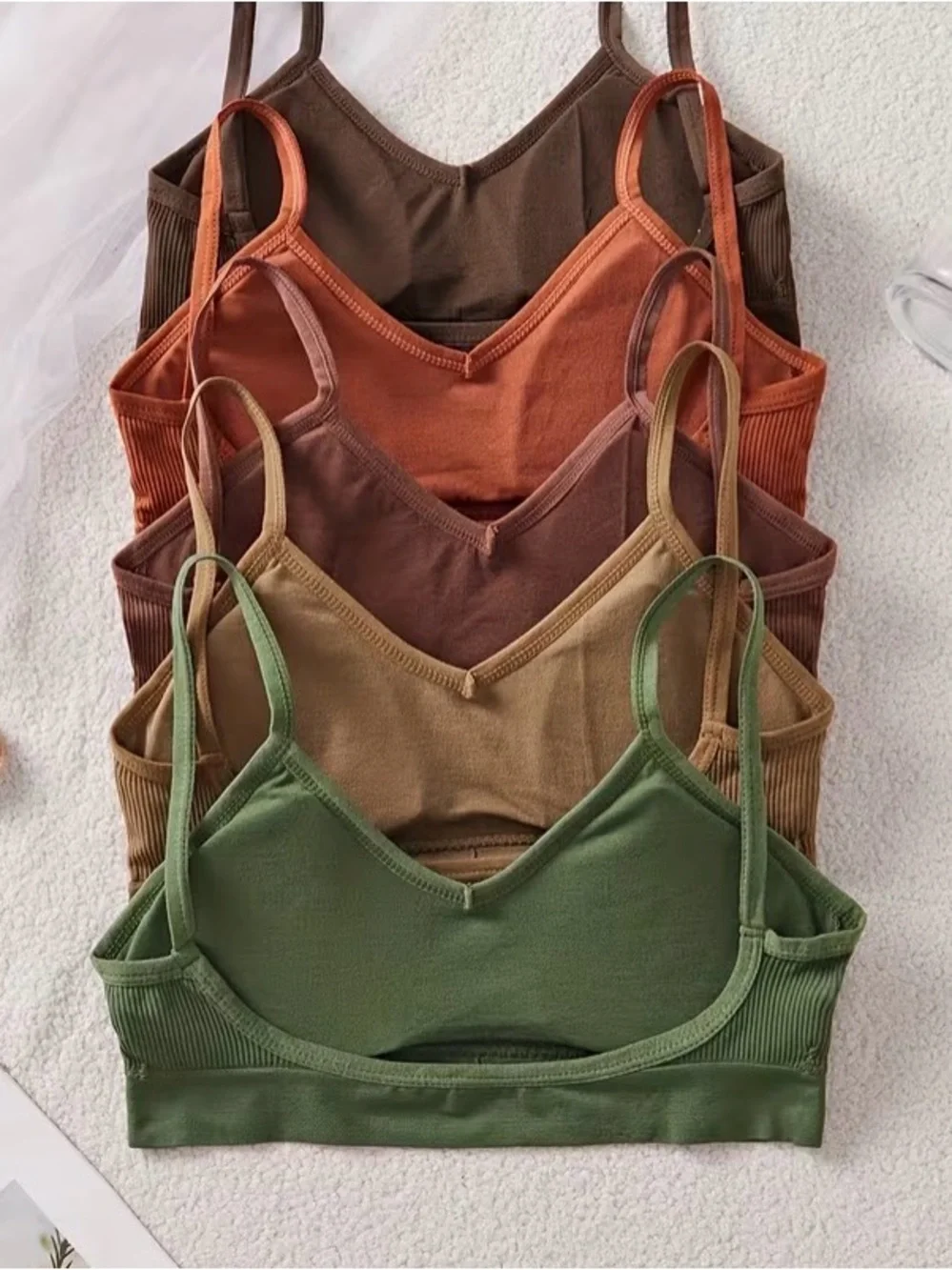 Ribbed Everyday Bralette - Green, Tan, Brown, Orange, Dark Brown